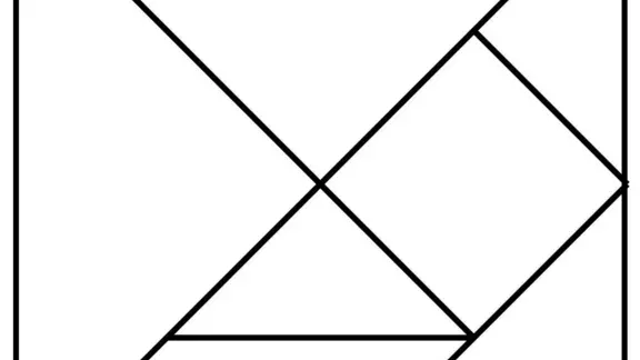 bovenaanzicht van een tangrampuzzel met witte blokken en zwarte lijnen