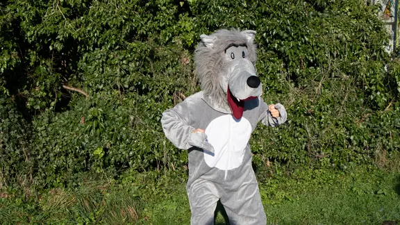 Persoon verkleed in wolf