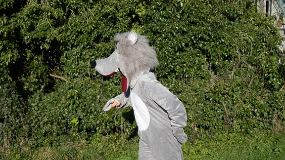 Persoon verkleed in wolf