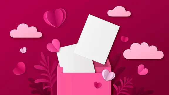 roze aanvraag met roze envelop, gemaakt met embossing